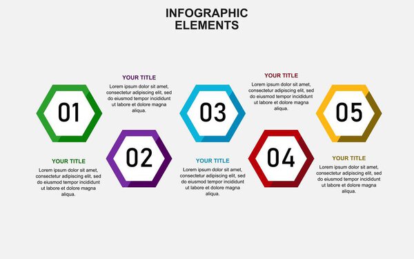 infographic template with 5 steps in blue for presentations, business and posters.