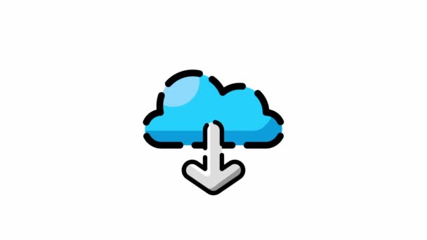 Ícone Nuvem Download Azul Animado Para Imagens Apresentação — Vídeo de Stock