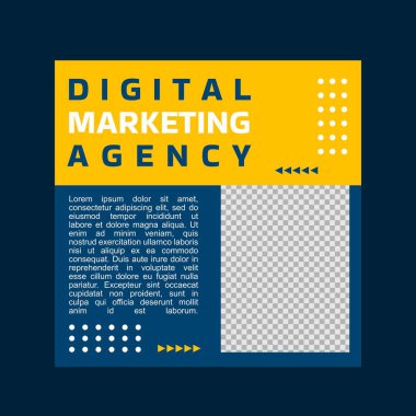 Sosyal medya şablonları. Büyük bir satışı olan yaratıcı bir ajans için sarı ve mavi bir reklam..