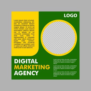 Sosyal medya tasarımı yeşil ve sarı ürün tanıtımı için, bir şirket.
