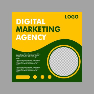 Sosyal medya tasarımı yeşil ve sarı ürün tanıtımı için, bir şirket.
