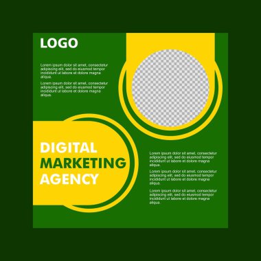 Sosyal medya tasarımı yeşil ve sarı ürün tanıtımı için, bir şirket.