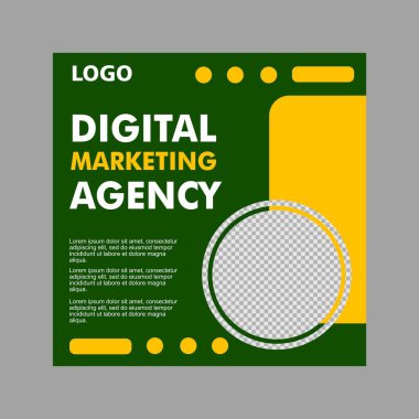 Sosyal medya tasarımı yeşil ve sarı ürün tanıtımı için, bir şirket.