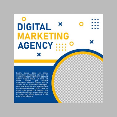 Dijital pazarlama şirketi için mavi ve sarı sosyal medya şablon tasarımı.