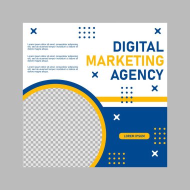 Dijital pazarlama şirketi için mavi ve sarı sosyal medya şablon tasarımı.