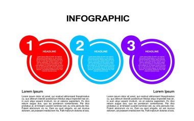 İş ve sunumlar için renkli 3 adım bilgi şablonu.