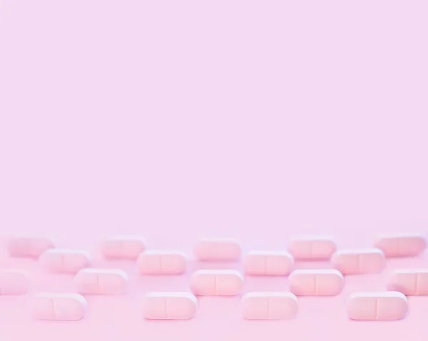 Розовые Капсулы Таблетки Розовом Фоне Витамин Добавка Онлайн Аптека Баннер — стоковое фото