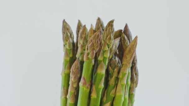 Rotating Green Fresh Asparagus Bundle Healthy Food Concept Close — Stock Video
