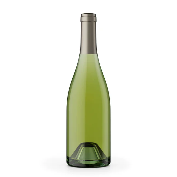 Renderizado Botella Vino Con Vidrio Verde Claro Blanco Vino Dorado — Foto de Stock