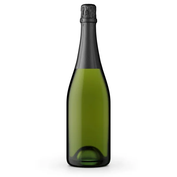 Renderizado Botella Champán Con Vidrio Verde Claro Blanco Vino Dorado — Foto de Stock