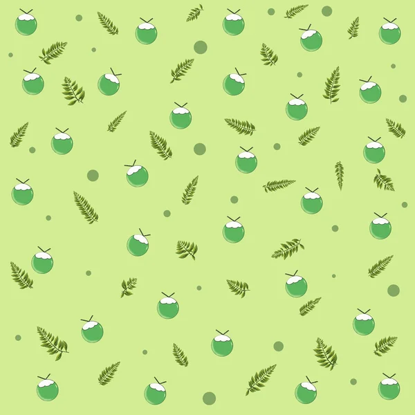 ココナッツと緑の葉の背景 — ストック写真