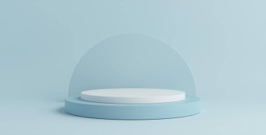 Ürün Kürsüsü - İki Beyaz & Mavi Yığılmış Podyum, Mavi Arkaplan. 3B Görüntü