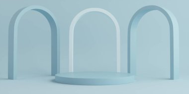 Ürün Kürsüsü - Mavi Podyum, Mavi Arkaplan. 3B Görüntü