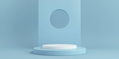 Ürün Kürsüsü - Mavi & Beyaz Podyumlar, Mavi Arkaplan. 3B Görüntü