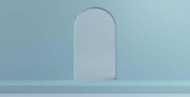 Ürün Kürsüsü - Mavi Podyum, Mavi Kemer Arkaplan. 3B Görüntü