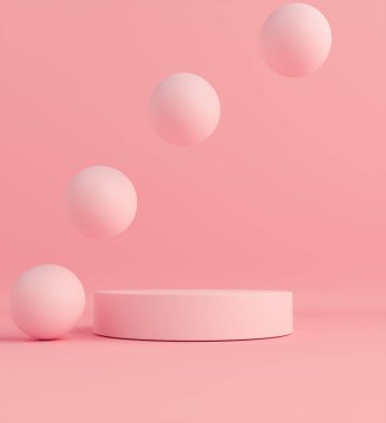 Ürün Kürsüsü - Pembe Podyum, Pembe Arkaplan. 3B Görüntü