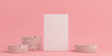 Ürün Kürsüsü - Terazzo & White Podiums, Pembe Arkaplan. 3B Görüntü