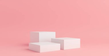 Ürün Kürsüsü - Beyaz Meydan Podyumu, Pembe Arkaplan. 3B Görüntü