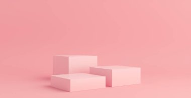 Ürün Podyumu - Pembe Meydan Podyumu, Pembe Arkaplan. 3B Görüntü