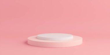 Ürün Kürsüsü - Pembe & Beyaz Podyumlar, Pembe Arkaplan. 3B Görüntü