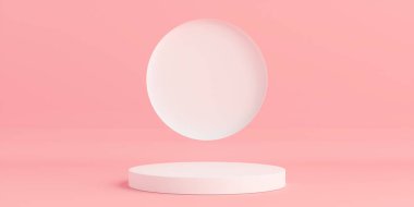 Ürün Kürsüsü - Beyaz Podyum, Pembe Arkaplan. 3B Görüntü