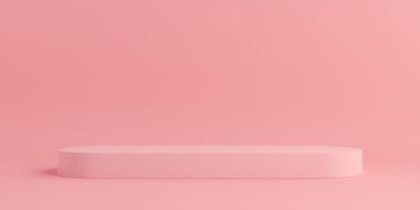 Ürün Kürsüsü - Pembe Haplı / Oblong Podyumu, Pembe Arkaplan. 3B Görüntü