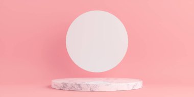 Ürün Kürsüsü - Mermer & Beyaz Podyumlar, Pembe Arkaplan. 3B Görüntü