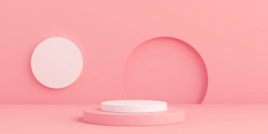 Ürün Kürsüsü - Pembe & Beyaz Podyumlar, Pembe Arkaplan. 3B Görüntü