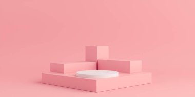 Ürün Kürsüsü - Pembe & Beyaz Podyumlar, Pembe Arkaplan. 3B Görüntü