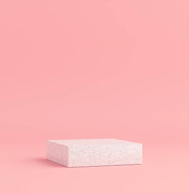 Ürün Kürsüsü - Square White Mermer Podyumu, Pembe Arkaplan. 3B Görüntü