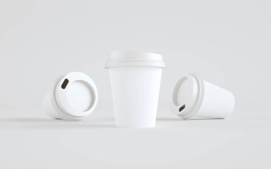 250 gram. Kâğıt kahve fincanı, üç bardak Lid 'li. 3B Görüntü