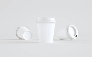 250 gram. Kâğıt kahve fincanı, üç bardak Lid 'li. 3B Görüntü