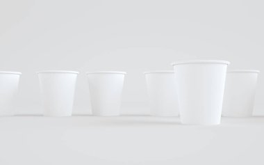 250 gram. Sütsüz Paper Coffee Mockup - Birden fazla kupa. 3B Görüntü