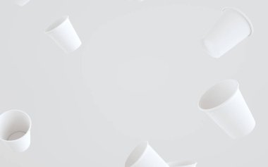 250 gram. Lid 'siz Paper Coffee Mockup - Çoklu Yüzen Bardaklar. 3B Görüntü