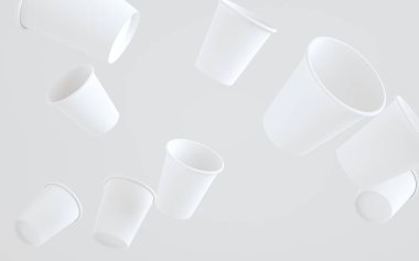 250 gram. Lid 'siz Paper Coffee Mockup - Çoklu Yüzen Bardaklar. 3B Görüntü
