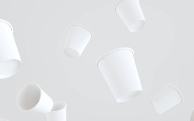 250 gram. Lid 'siz Paper Coffee Mockup - Çoklu Yüzen Bardaklar. 3B Görüntü