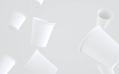 250 gram. Lid 'siz Paper Coffee Mockup - Çoklu Yüzen Bardaklar. 3B Görüntü