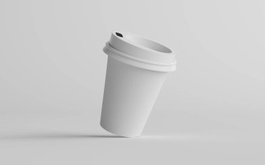 12 ons. / 355ml Tek Duvar Kağıt Düzenli / Orta boy Kahve Kupası Mockup with White Lid - One Cup. 3B Görüntü