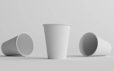 12 ons. / 355 ml Tek Duvar Kağıdı Düzenli / Orta Kahve Kupası Mockup - Üç fincan. 3B Görüntü
