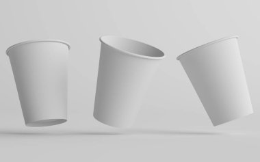 12 ons. / 355 ml Tek Duvar Kağıdı Düzenli / Orta Kahve Kupası Mockup - Üç fincan. 3B Görüntü