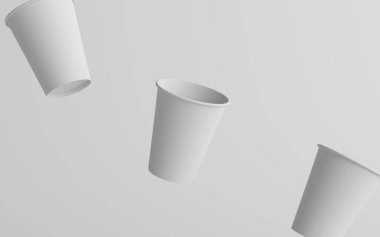 12 ons. / 355 ml Tek Duvar Kağıdı Düzenli / Orta Kahve Kupası Mockup - Üç Yüzen Kupa. 3B Görüntü