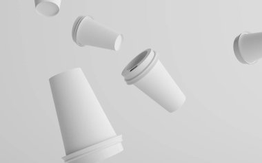 16 ons. Tek Duvar Kağıdı, Büyük Kahve Fincanı, Beyaz Lid, Çok Yüzen Bardaklar. 3B Görüntü