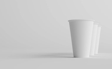 16 ons. Duvar kağıdı, büyük boy kahve fincanı, üç fincan. 3B Görüntü