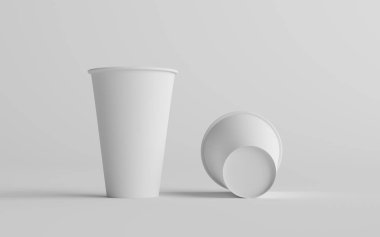 16 ons. Duvar kağıdı, büyük boy kahve fincanı, iki fincan. 3B Görüntü