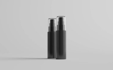 50 ml Siyah Plastik Püskürtme Şişe Modeli - İki Şişe. 3B Görüntü