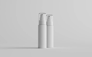 50 ml Beyaz Plastik Sprey Şişe Modeli - İki Şişe. 3B Görüntü