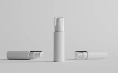 50 ml Beyaz Plastik Püskürtme Şişe Modeli - Üç Şişe. 3B Görüntü