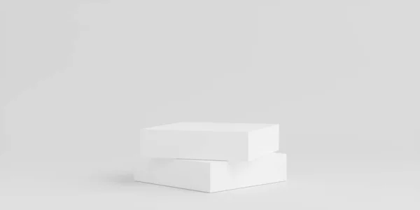 Подиум Два Белых Квадрата Белый Фон Моделирование — стоковое фото