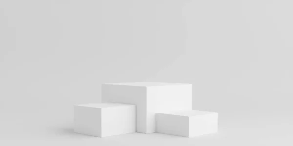Product Podium 非対称正方形の表彰台 白の背景 3Dイラスト — ストック写真