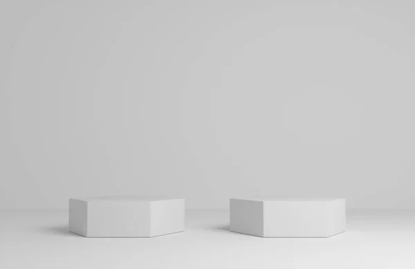 产品Podium Two Hexagonal Podiums White Background 3D说明 — 图库照片